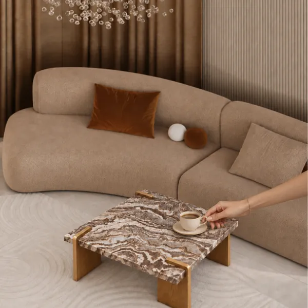 Aurelina Coffee Table | Marble Top with Wood Base