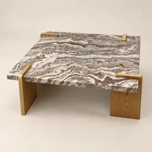 Aurelina Coffee Table | Marble Top with Wood Base