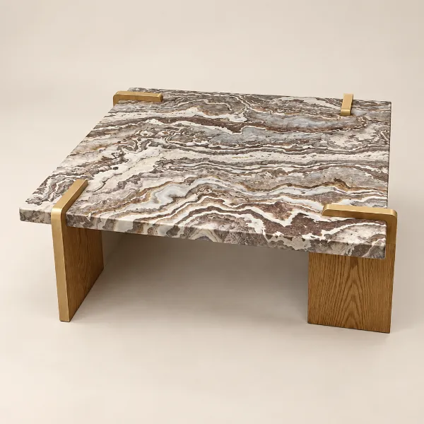 Aurelina Coffee Table | Marble Top with Wood Base