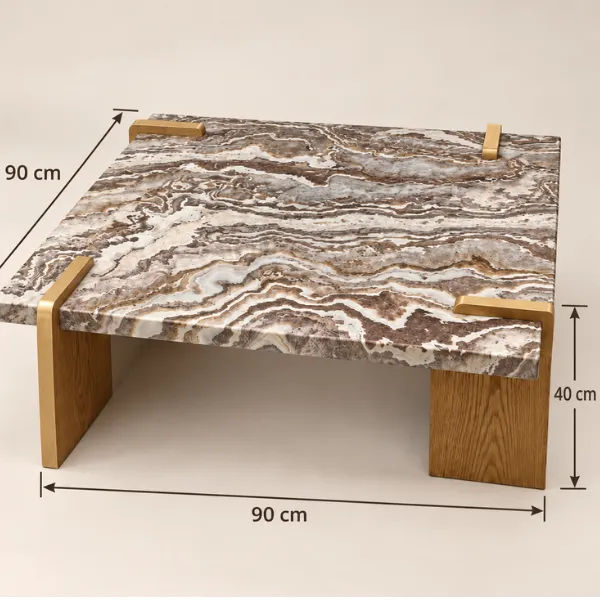 Aurelina Coffee Table | Marble Top with Wood Base