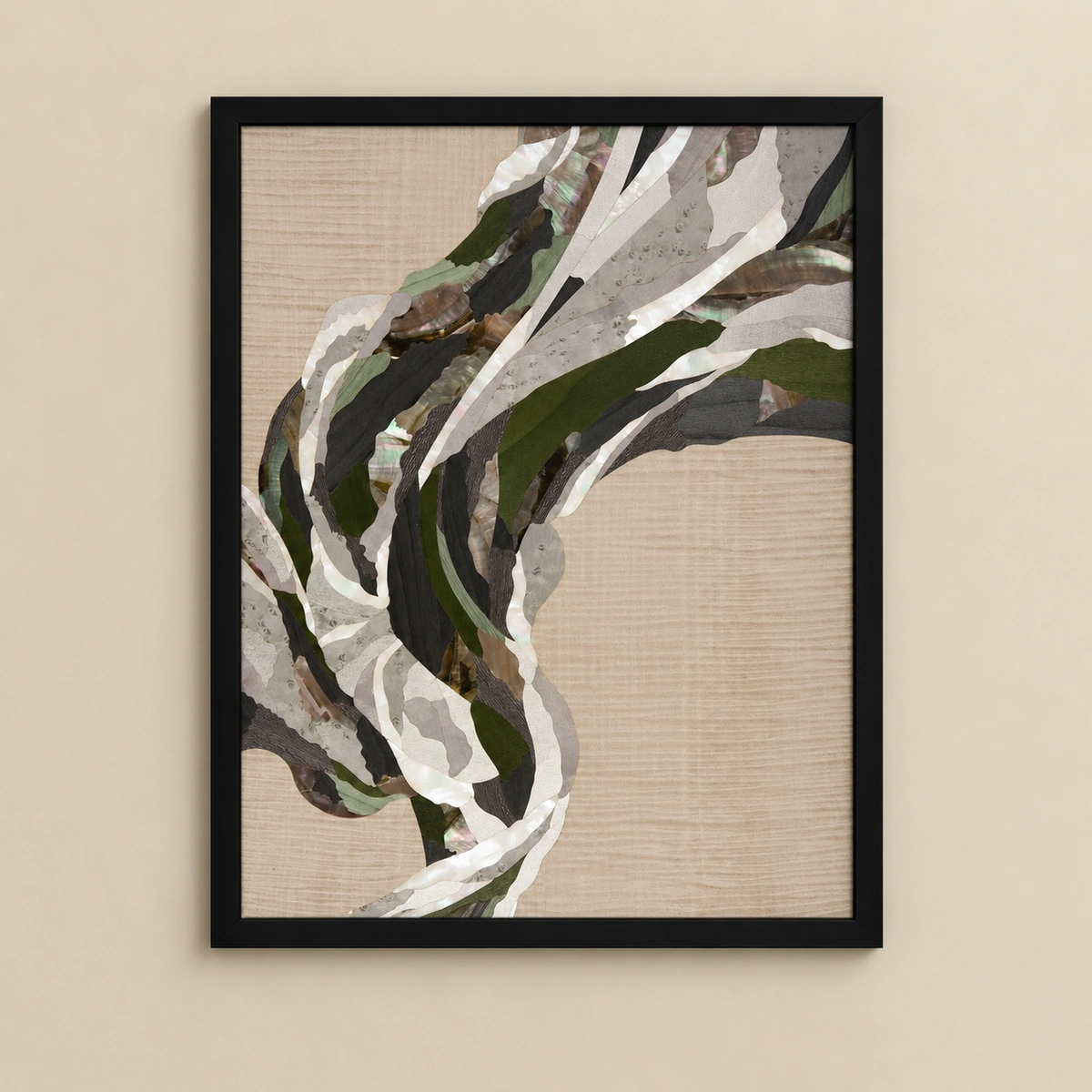 Olive Ribbon Wall Art | Pearl and Green Abstract Print