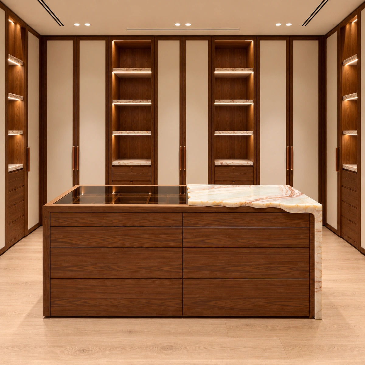 Dressing room with island and vanity
