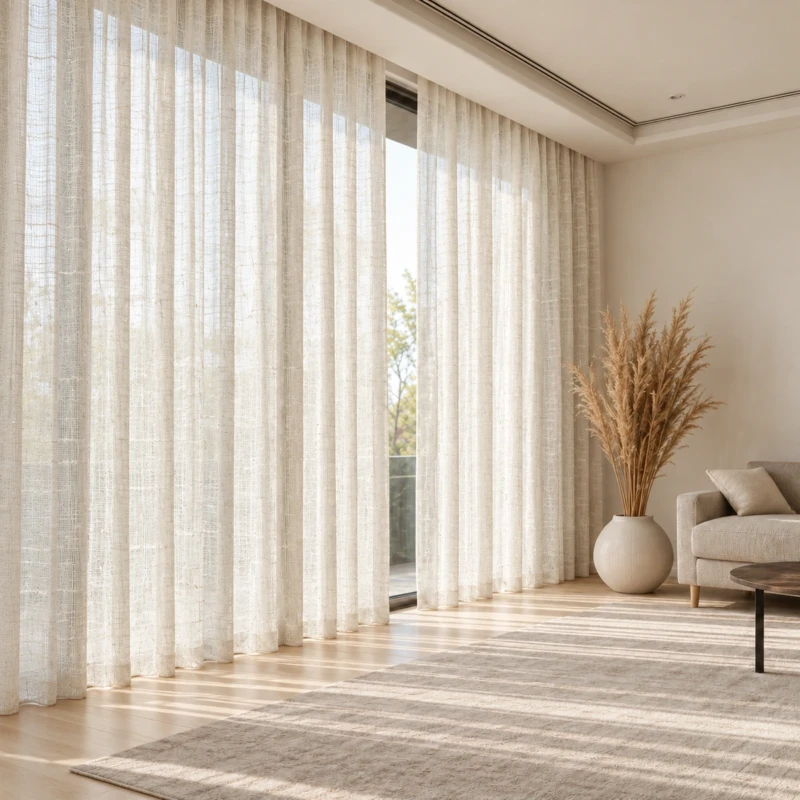 Ayla Ivory Sheer Curtain | Airy Linen-Look with Slub Detail