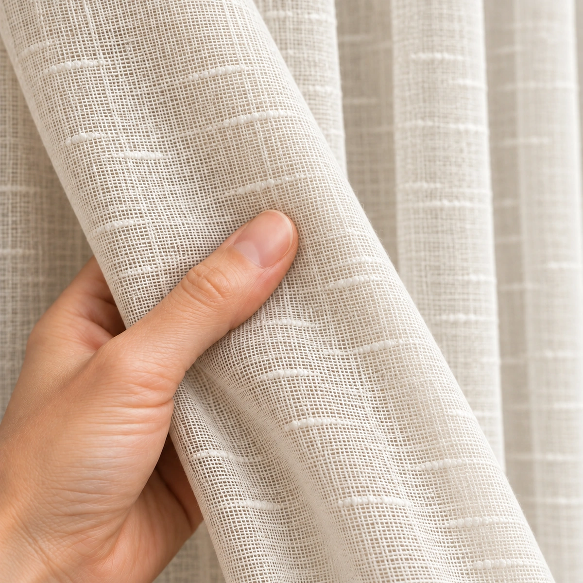 Ayla Ivory Sheer Curtain | Airy Linen-Look with Slub Detail