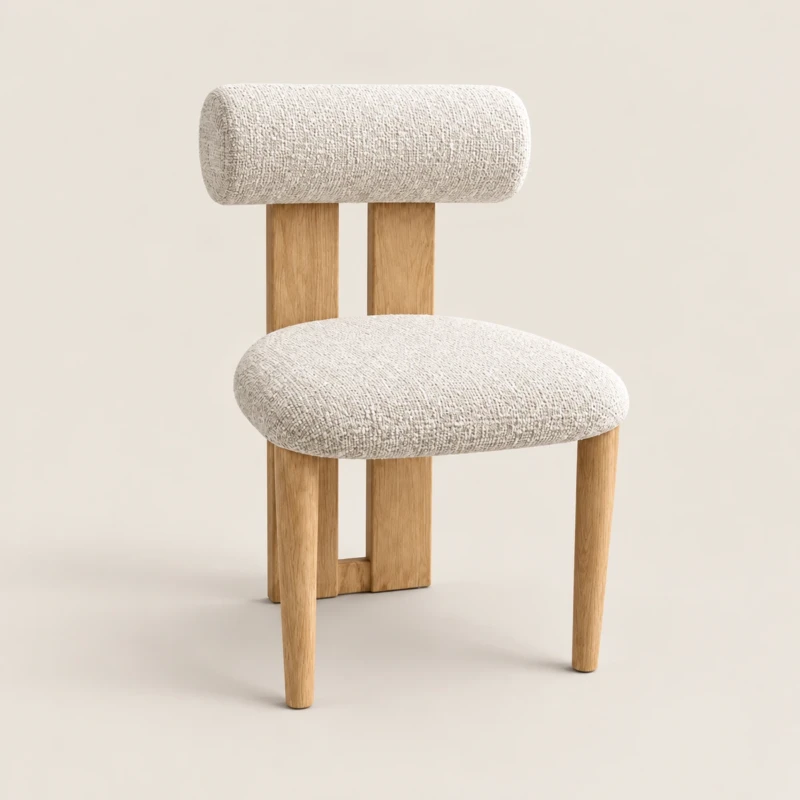 Alden Boucle Barrel Back Dining Chair | Wood Legs