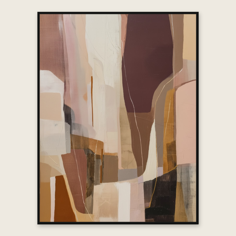 Aure Wall Art | Warm Blush Abstract with Black Frame