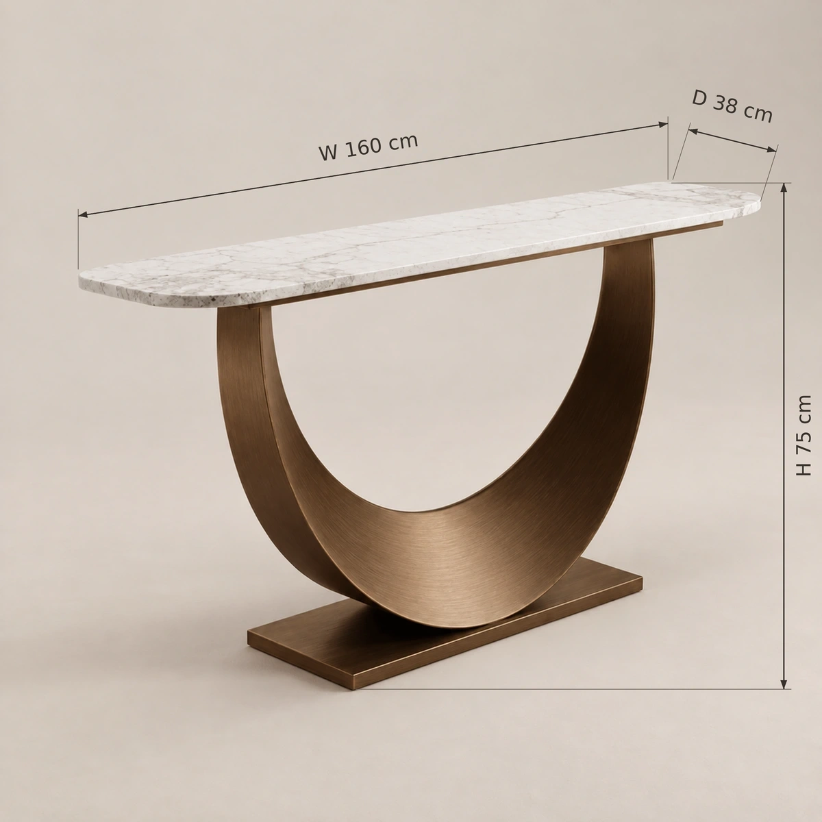 Crescent Brown & White Marble Console | Majestic Home UAE