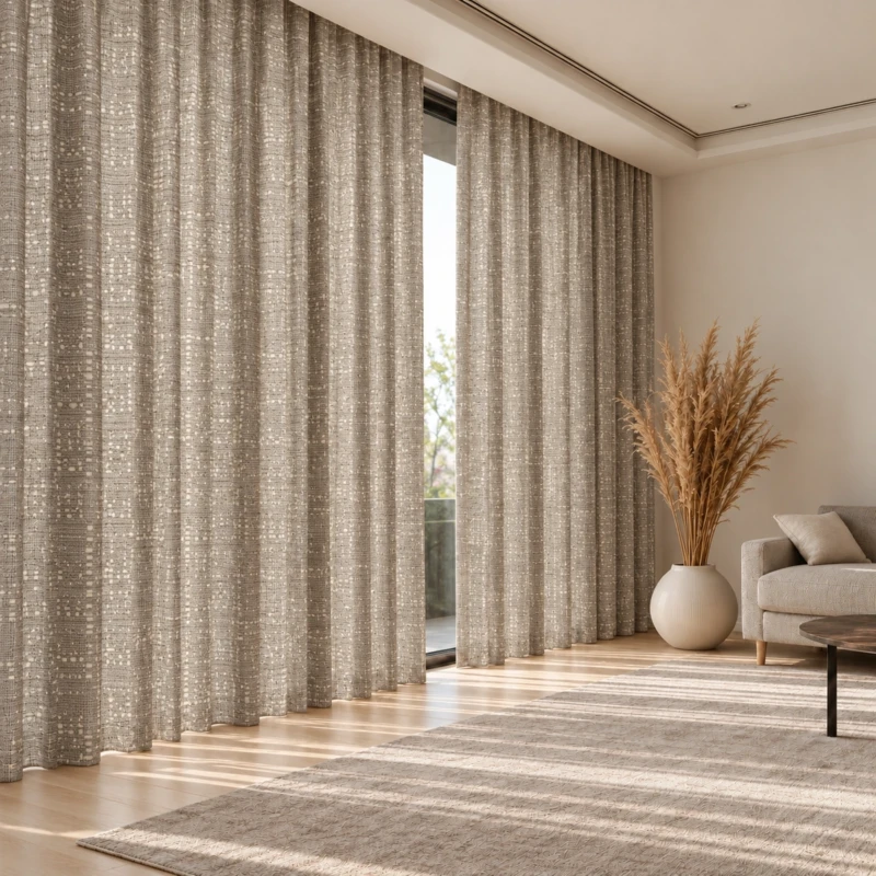 CALIA Curtain Fabric UAE | Warm Taupe and Cream Texture