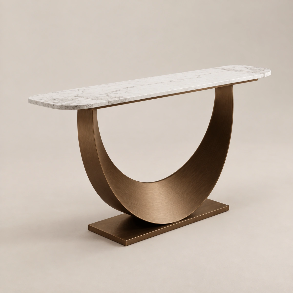 Crescent Brown & White Marble Console | Majestic Home UAE