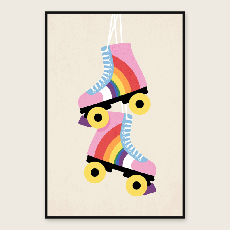 Romy Rainbow Roller Skate Wall Art with Black Frame