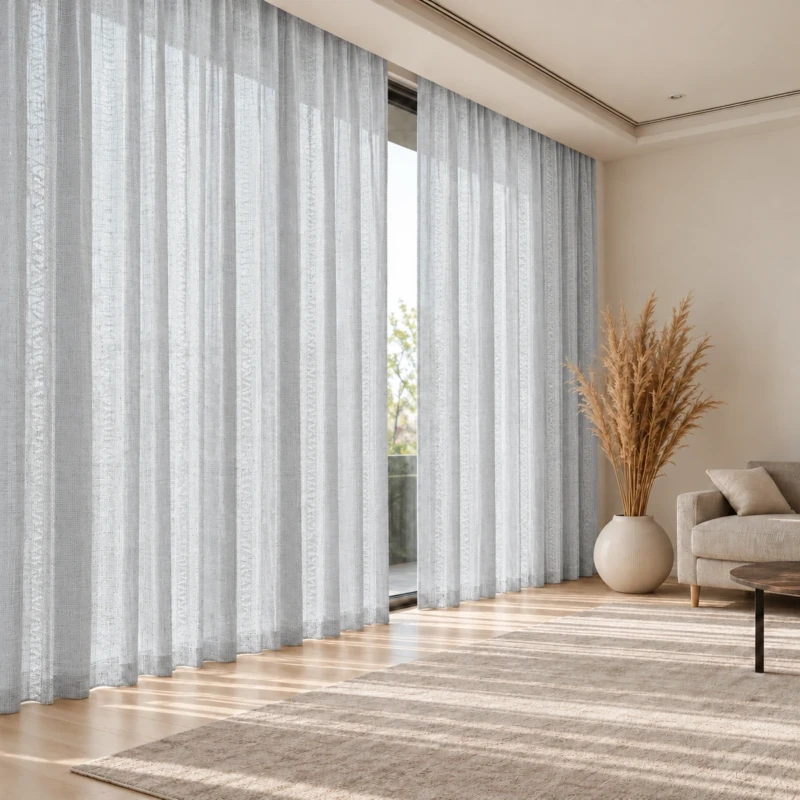 Lumi Silver Curtains | Textured Grey Stripe Design UAE