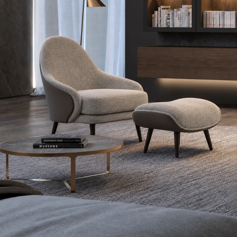 Rina Lounge Chair Ottoman Set with Grey Faux Leather,…