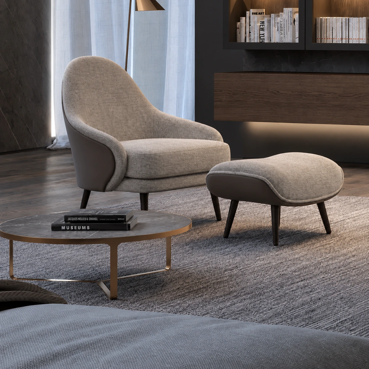 Rina Lounge Chair Ottoman Set with Grey Faux Leather,…