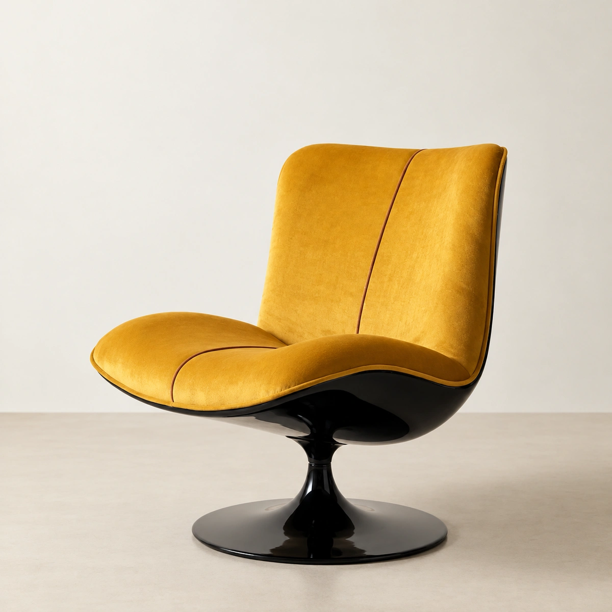 Ivory Yellow Leisure Chair with Faux Leather Wood and HD Sponge Pvc