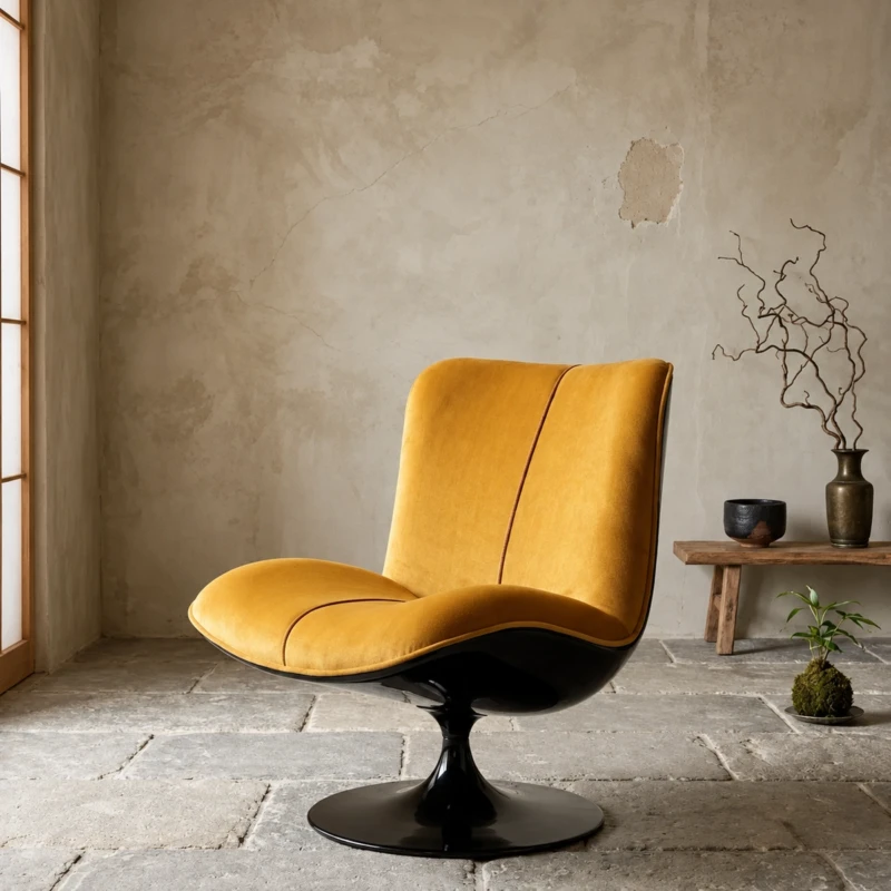 Ivory Yellow Leisure Chair with Faux Leather Wood and HDβ¦
