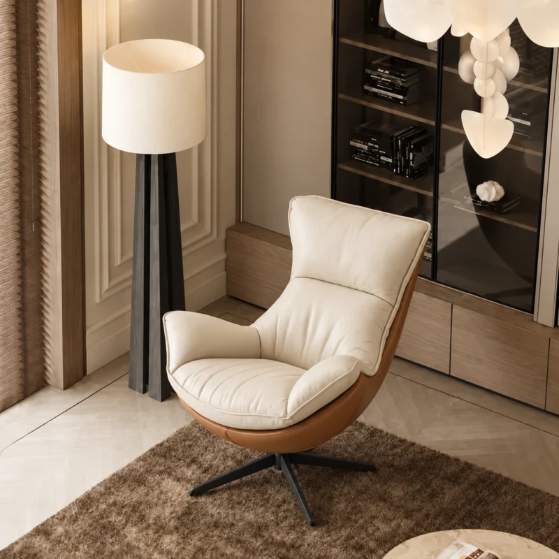 Kalina Faux Leathered Beige & Brown Lounge Chair