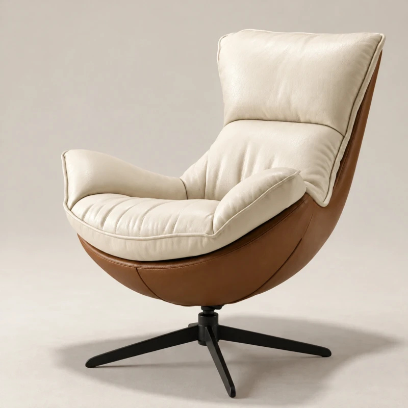 Kalina Faux Leathered Beige & Brown Lounge Chair