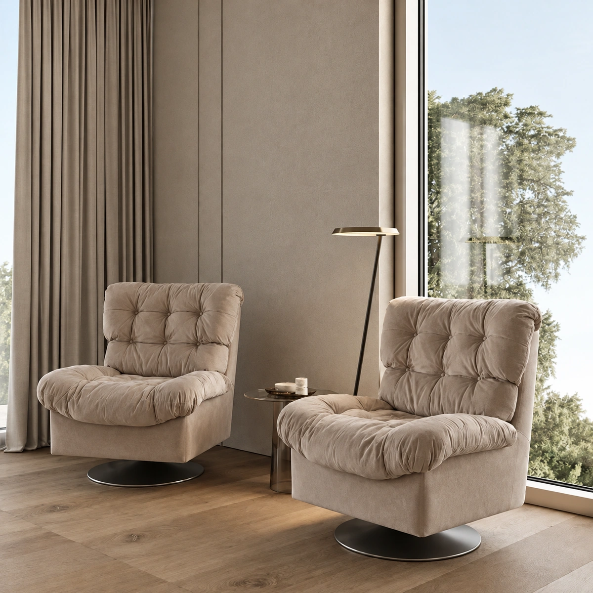 Amanti Cream Velvet Lounge Chair | Majestic Home UAE