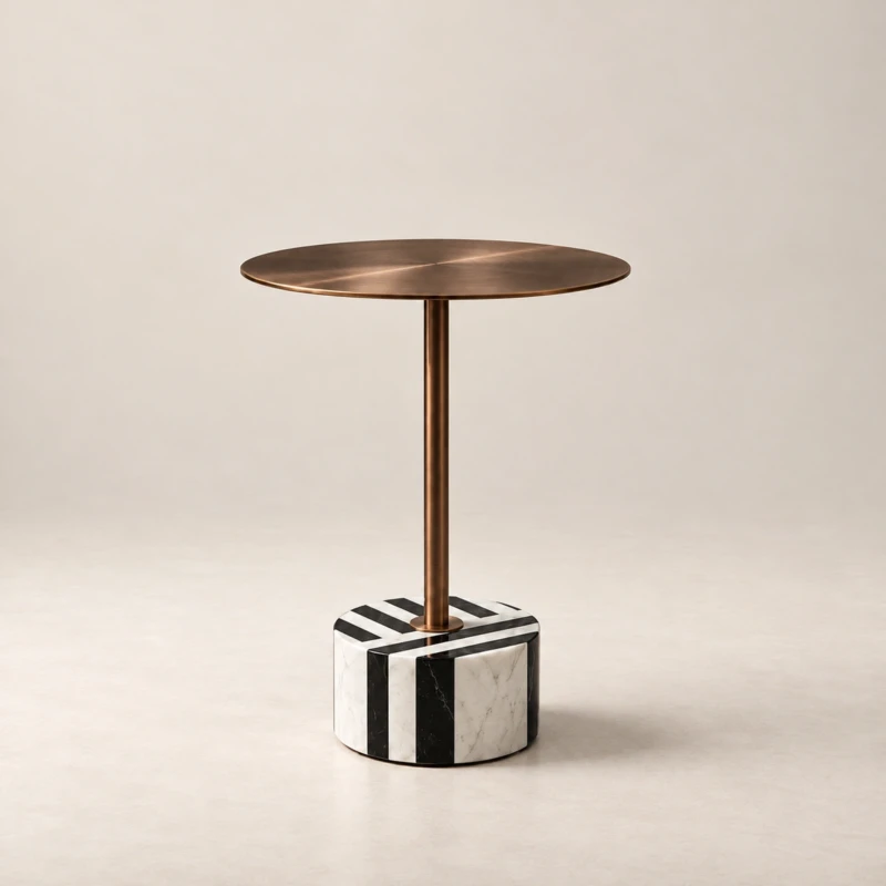 Clara Round Side Table with Striped Base | Majestic Home UAE
