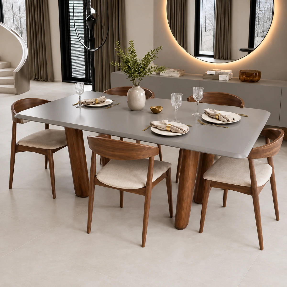 Karla Dining Table – Modern Matte Grey Dining Table