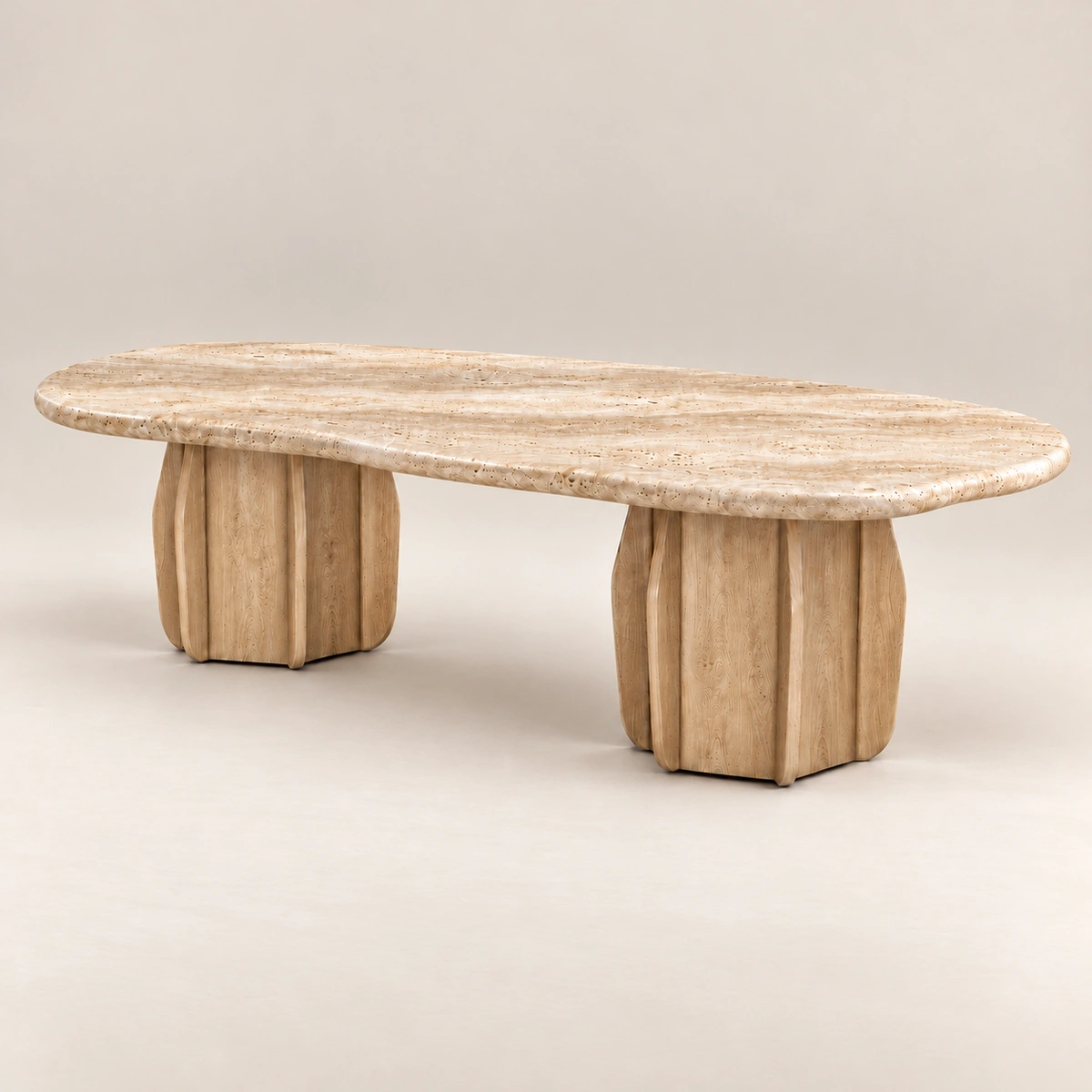 Travertine Dining Table – Tarvertine Top & Wood Base