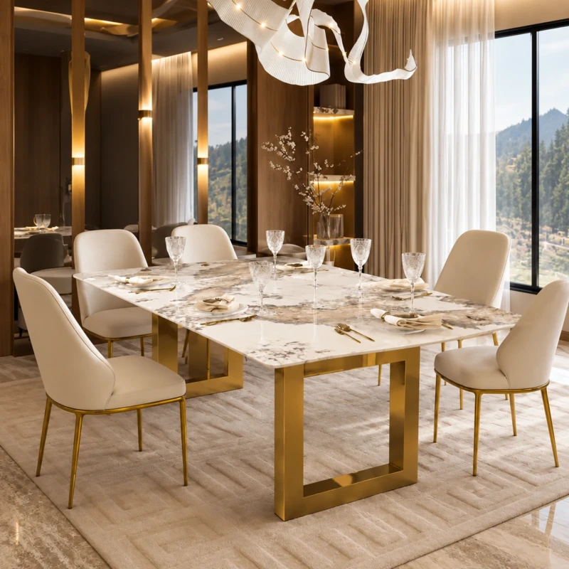 Ocean Stainless Steel and Sintered Stone Dining Table
