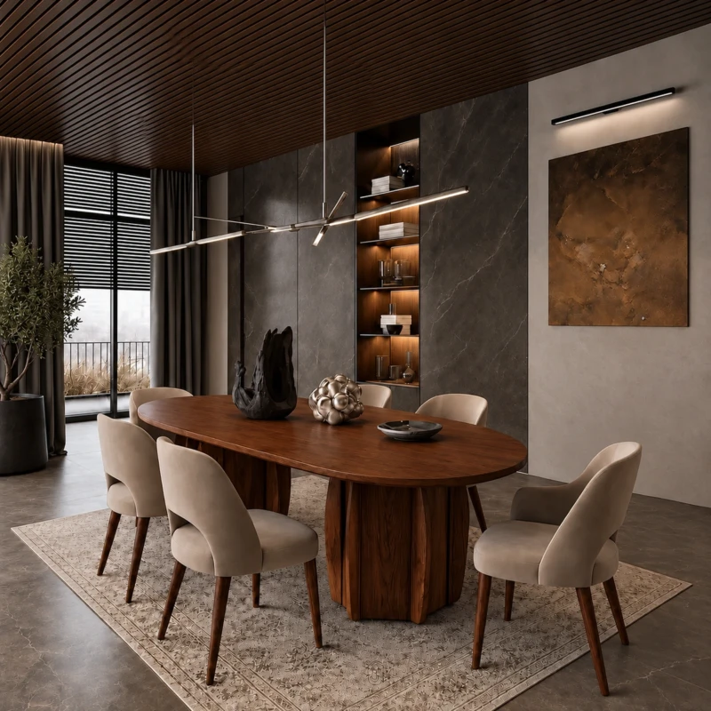 Graice Modern Brown Polywood Dining Table | Majestic Home