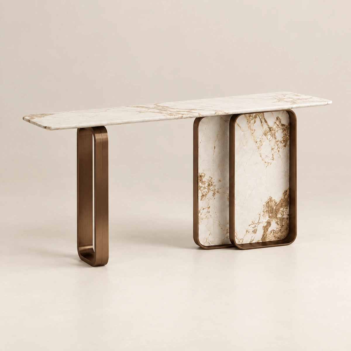 Latte Sintered Stone Console Table | Bronze Steel Frame