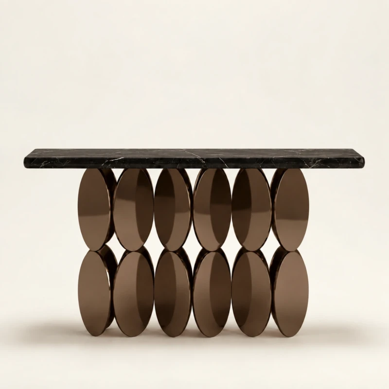 Bronzo Console Table | Rock Slab Top & Bronze Steel Base