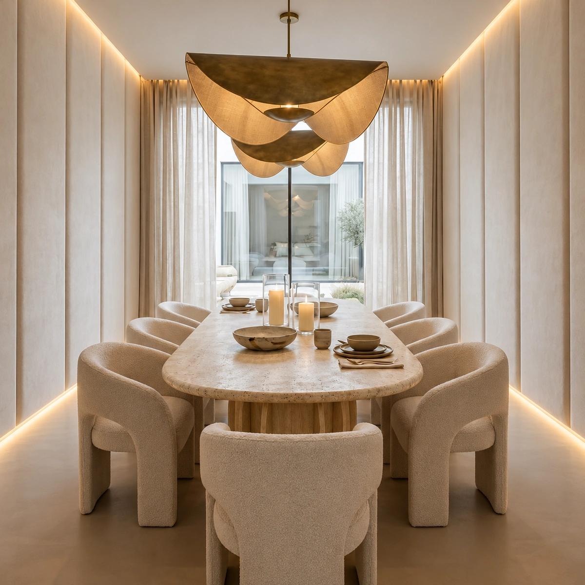 Travertine Dining Table | Organic Shape Stone & Wood Base
