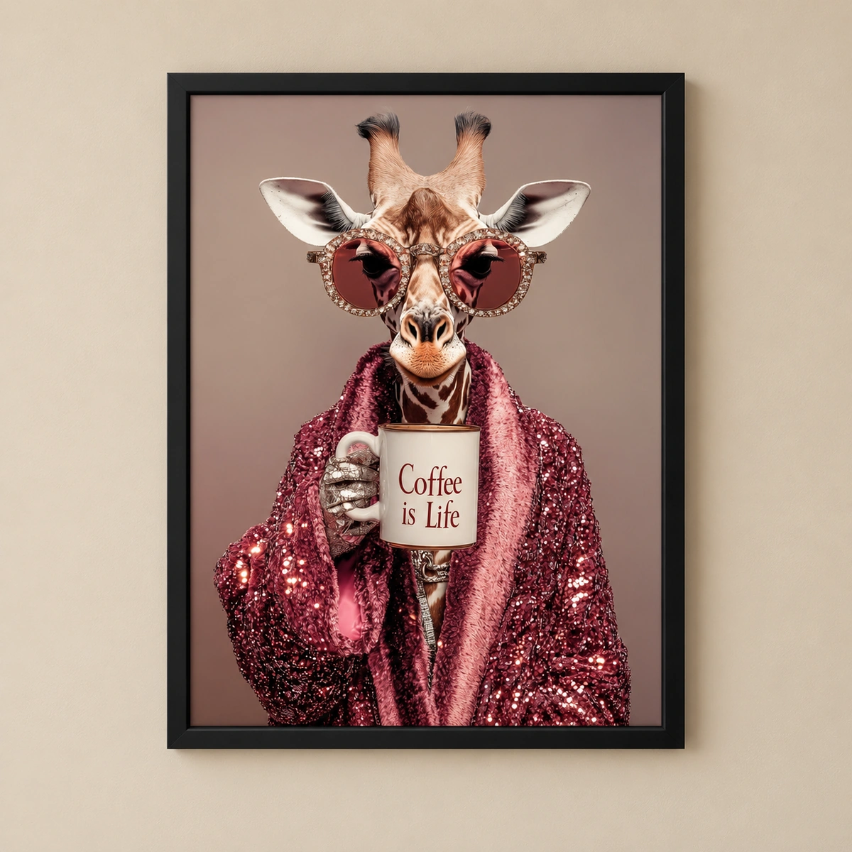 Coffee Lover Giraffe Wall Art | Funny Kitchen Print
