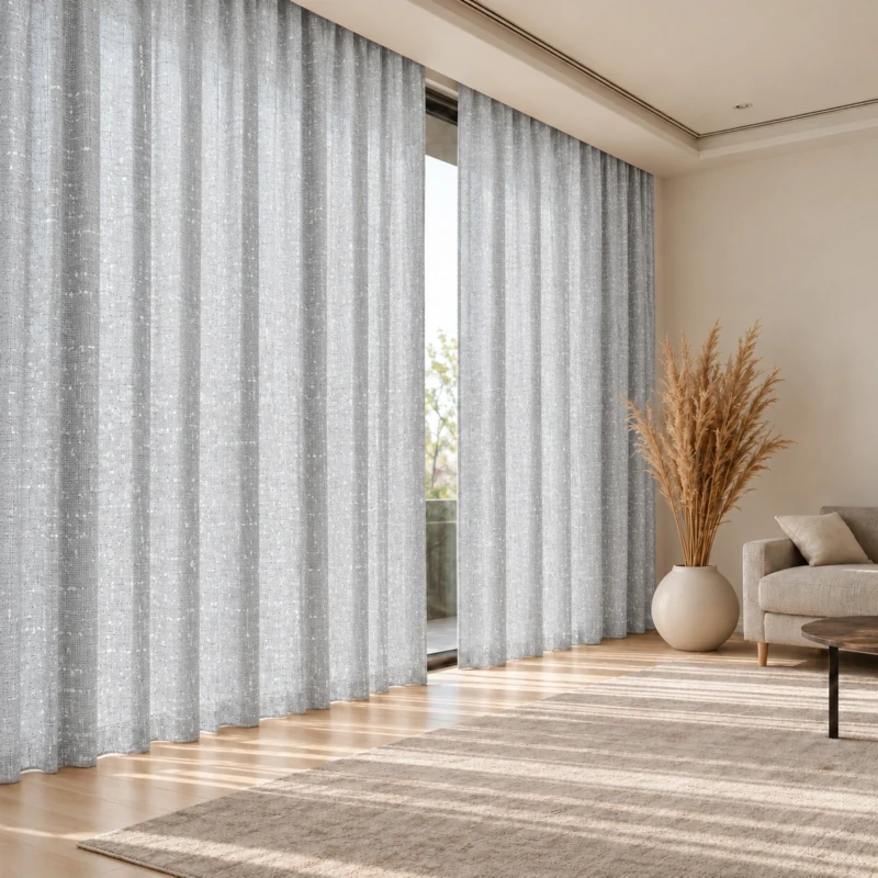 EVORA Pale Grey Textured Curtain Fabric for UAE Homes