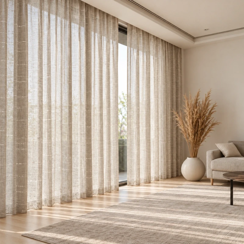 Hela Taupe Sheer Linen-Look Curtain | Soft Natural Light