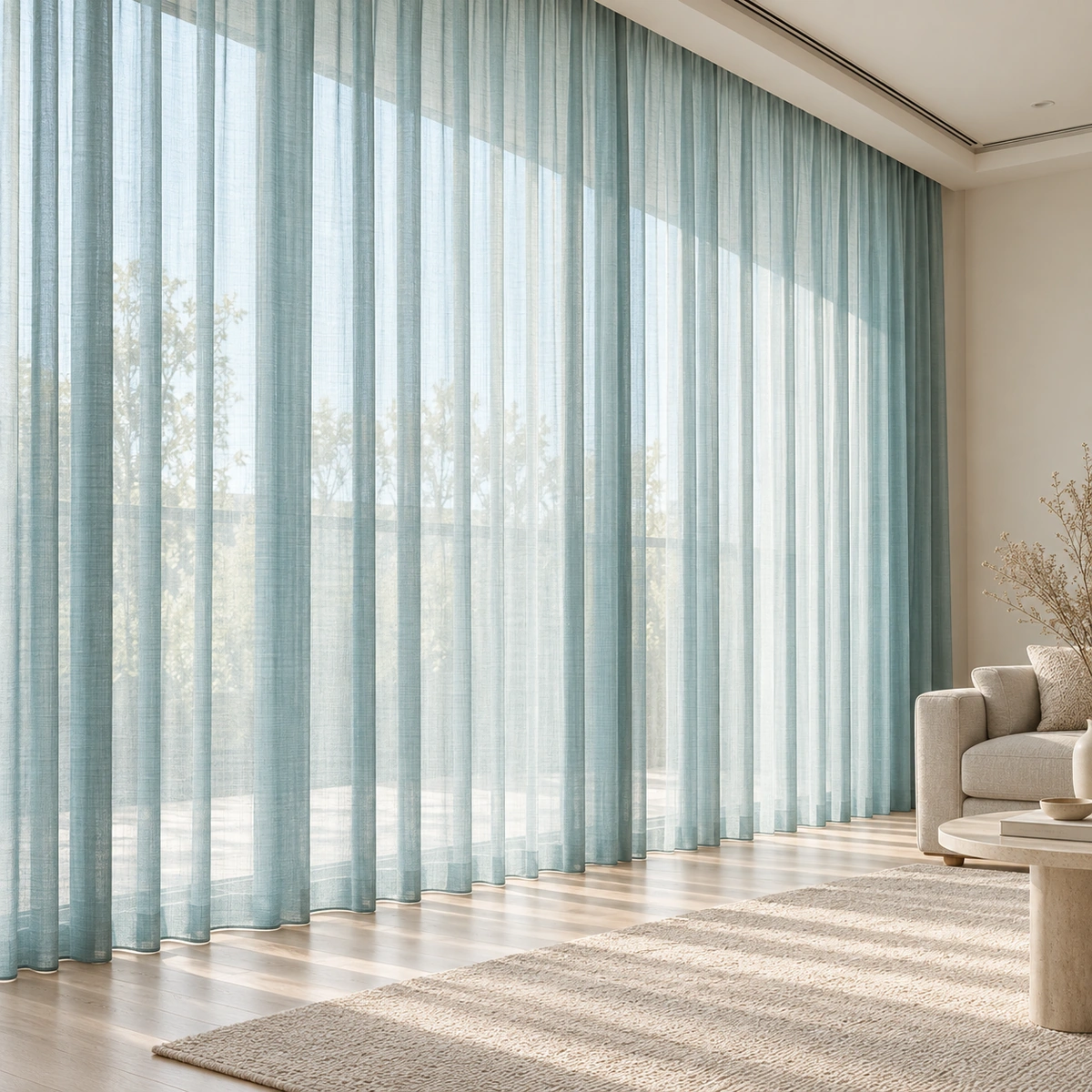 Lunelle Sheer Curtain | Linen-Look Aqua Blue Curtains