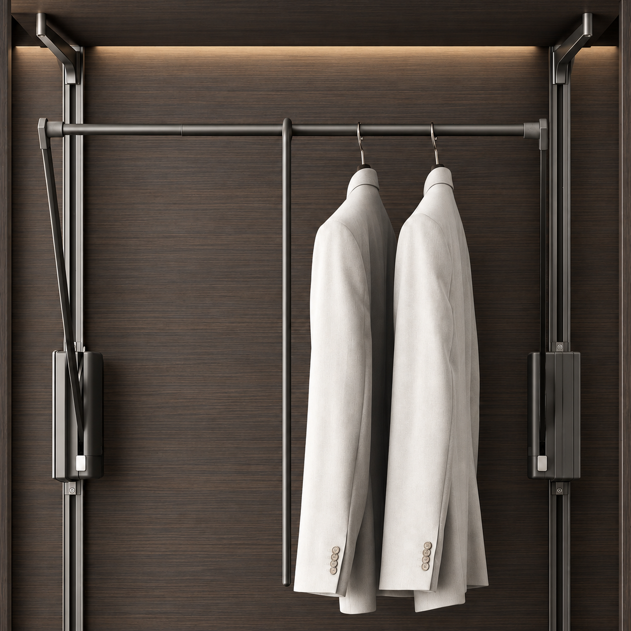 Pull-down wardrobe lift with two jackets