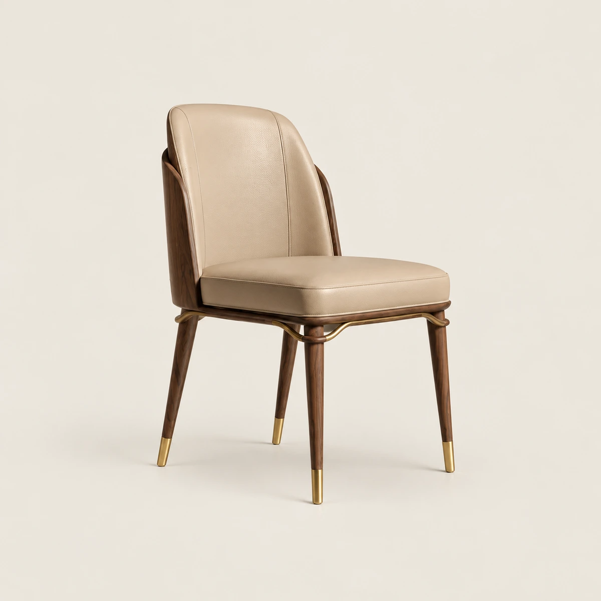 Palina Dining Chair Leathered Solid Wood with Gold Accents Brown