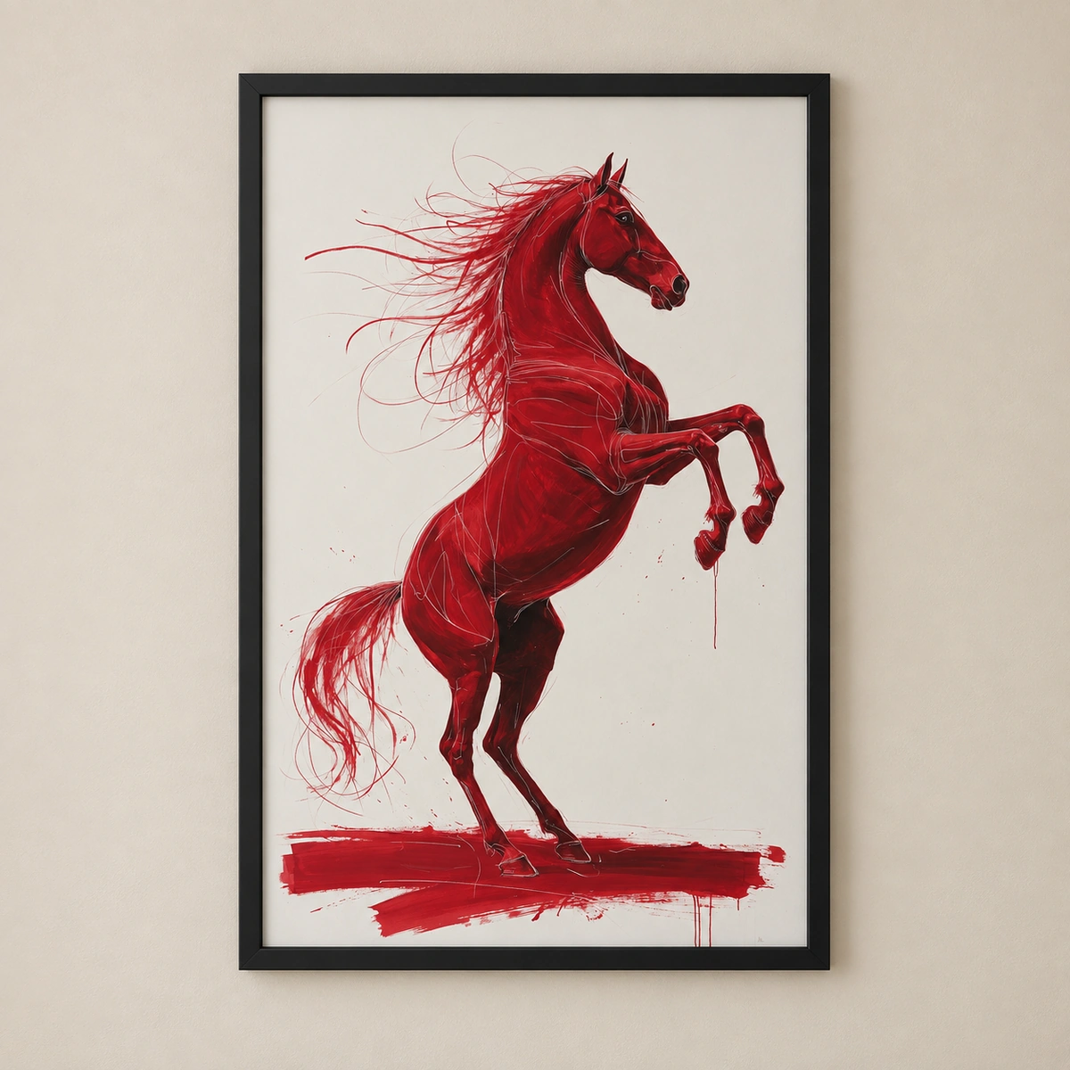 Rising Red Horse Wall Art | Elegant Framed Horse Print