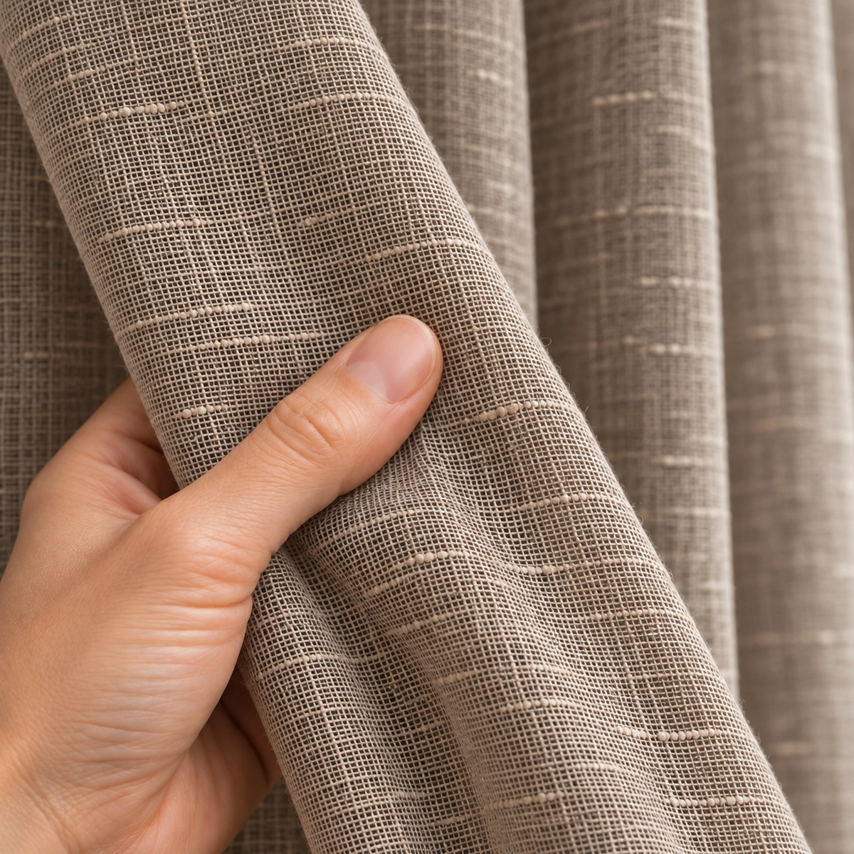 Tola Mocha Sheer Linen-Look Curtain | Cozy Textured Drape