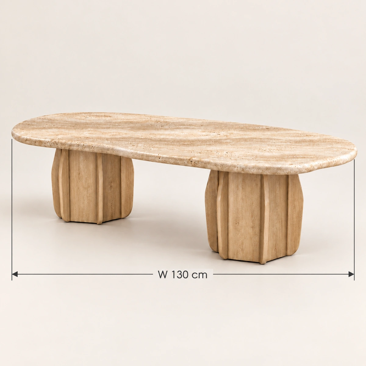 Travertine Dining Table | Organic Shape Stone & Wood Base