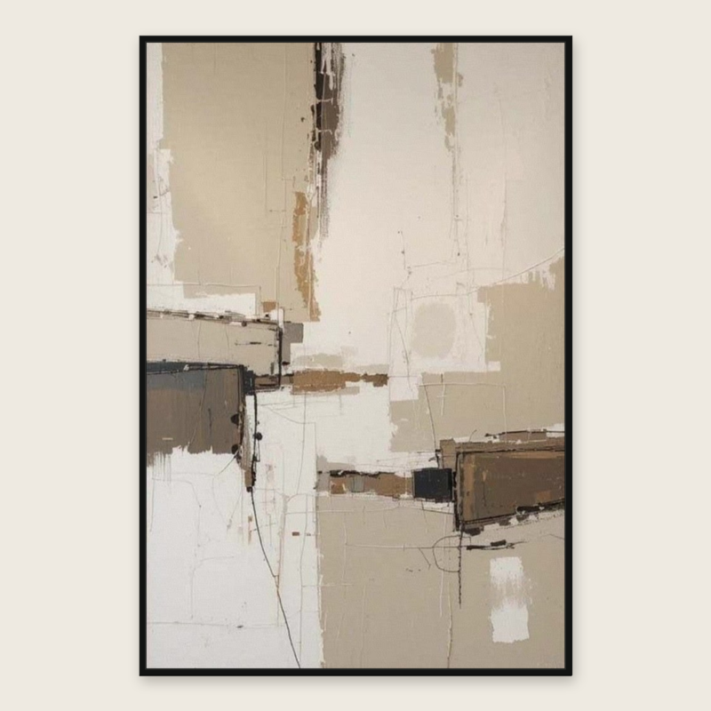 Vela Neutral Abstract Wall Art in a Black Frame | 120 cm