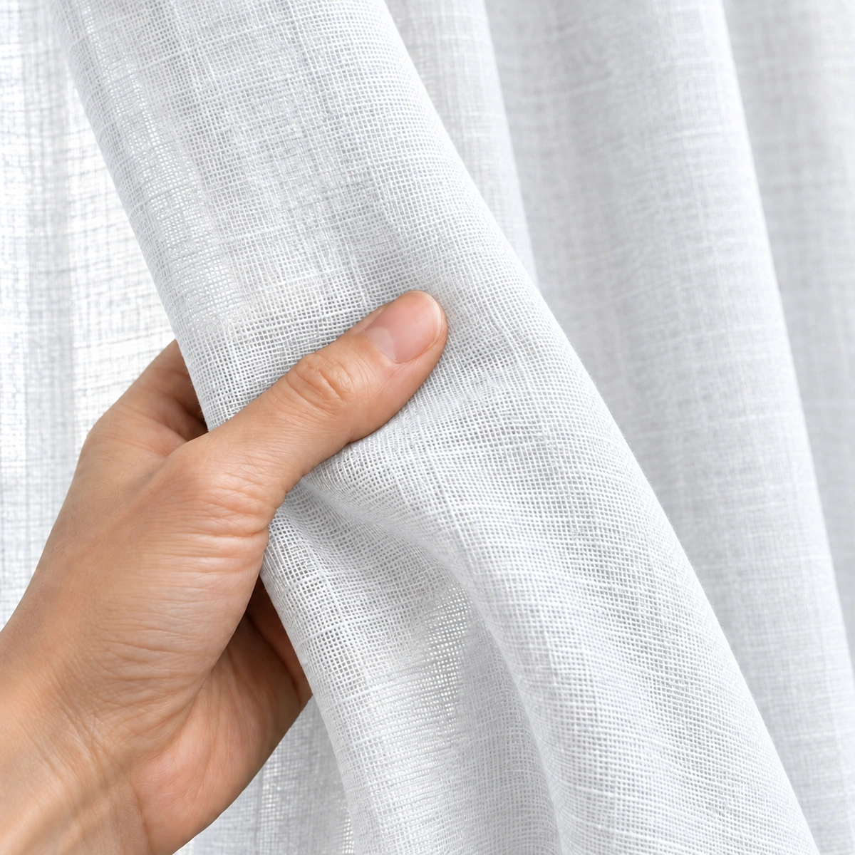 Whitie Sheer Curtain | White Linen-Look Wave Fold Curtains