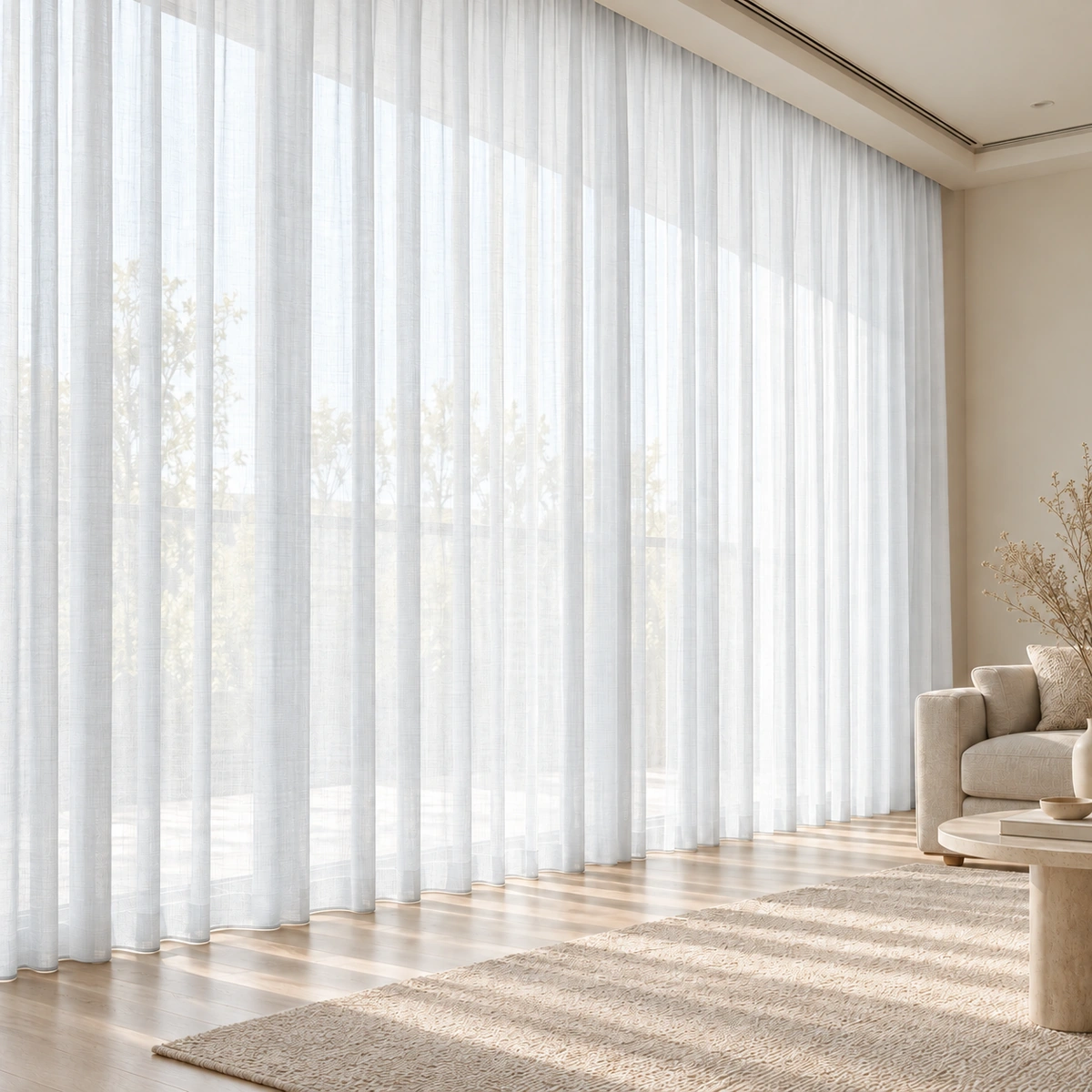 Whitie Sheer Curtain | White Linen-Look Wave Fold Curtains