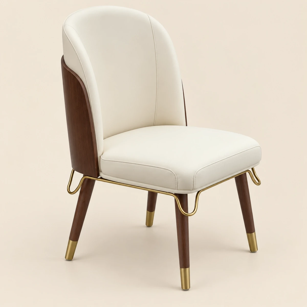 Woody Dining Chair | Creamy White PU Leather & Solid Wood