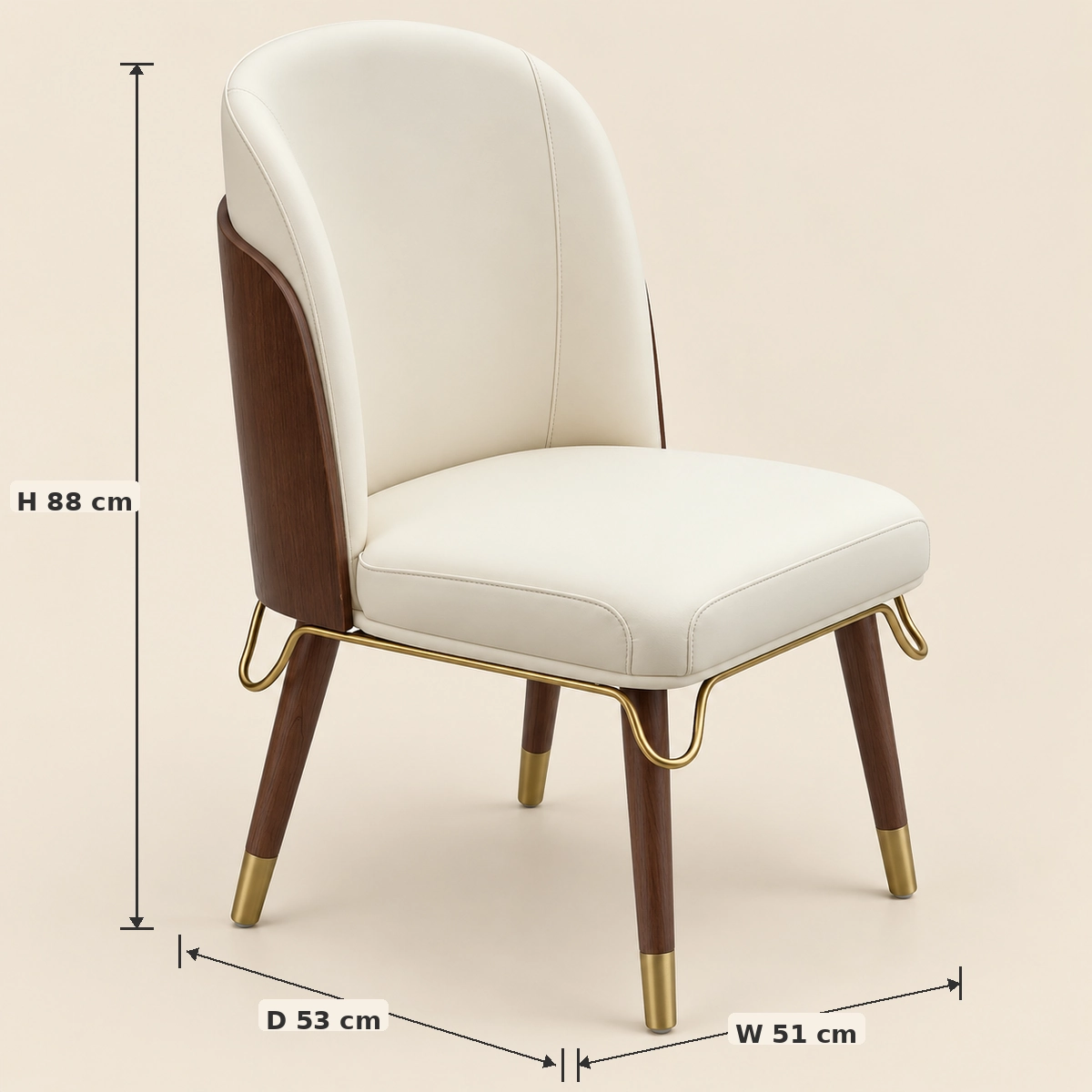 Woody Dining Chair | Creamy White PU Leather & Solid Wood