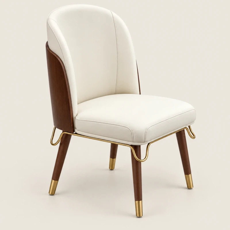 Woody Dining Chair | Creamy White PU Leather & Solid Wood