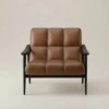 Berlin Brown Armchair with PU Leather Ash Wood