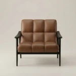 Berlin Brown Armchair with PU Leather Ash Wood