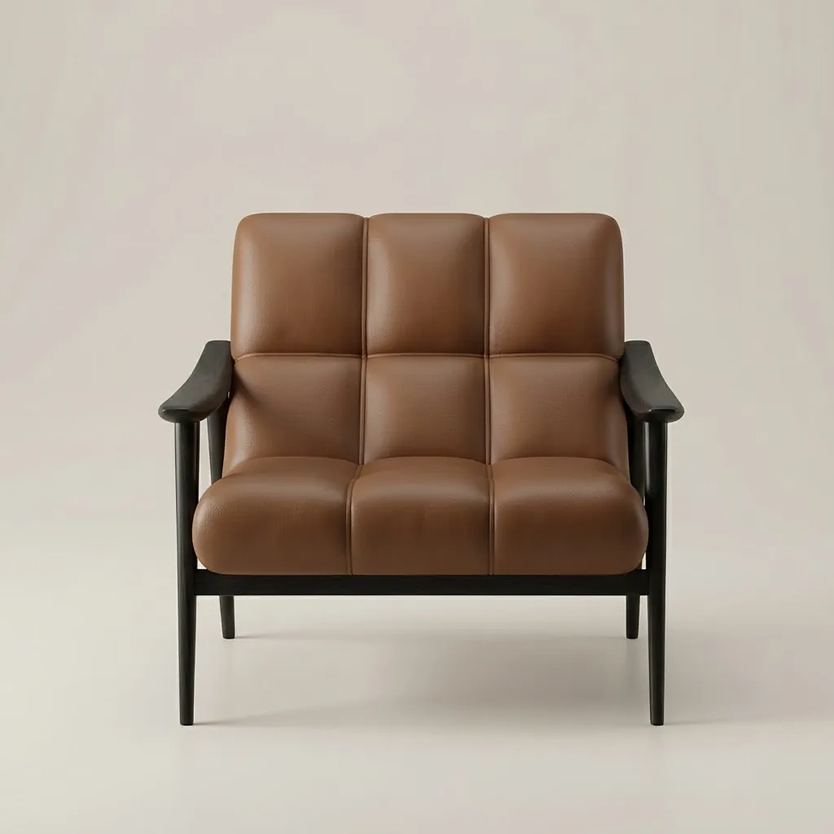 Berlin Brown Armchair with PU Leather Ash Wood