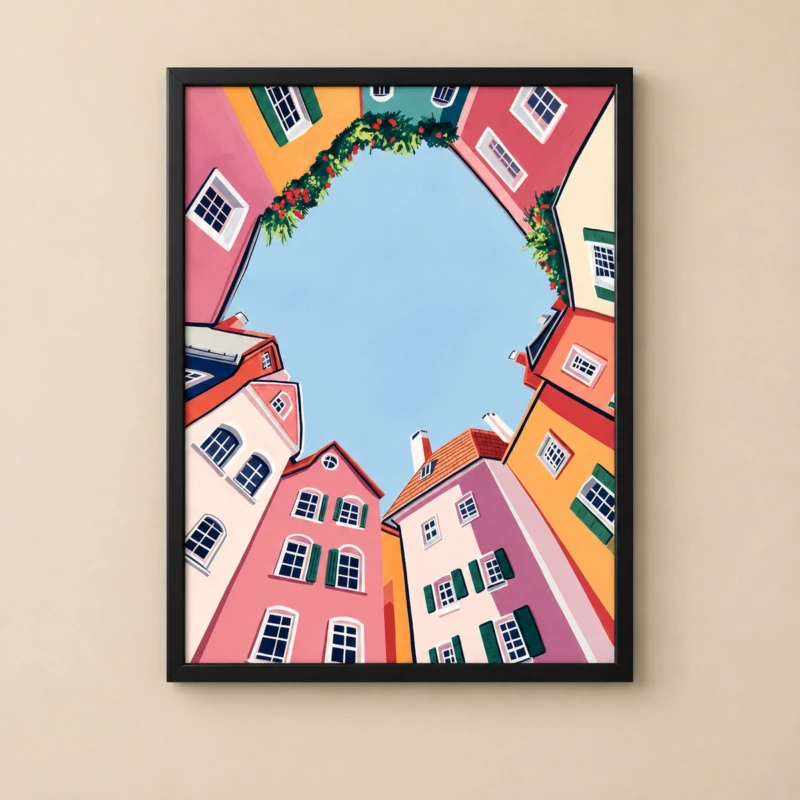 Pastel Houses Wall Art | Colorful European Town Print