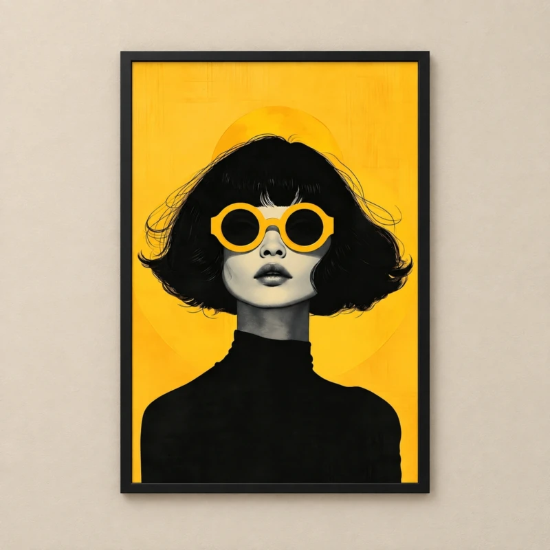 Sunny Glasses Portrait Wall Art | Modern Yellow Fashion Print